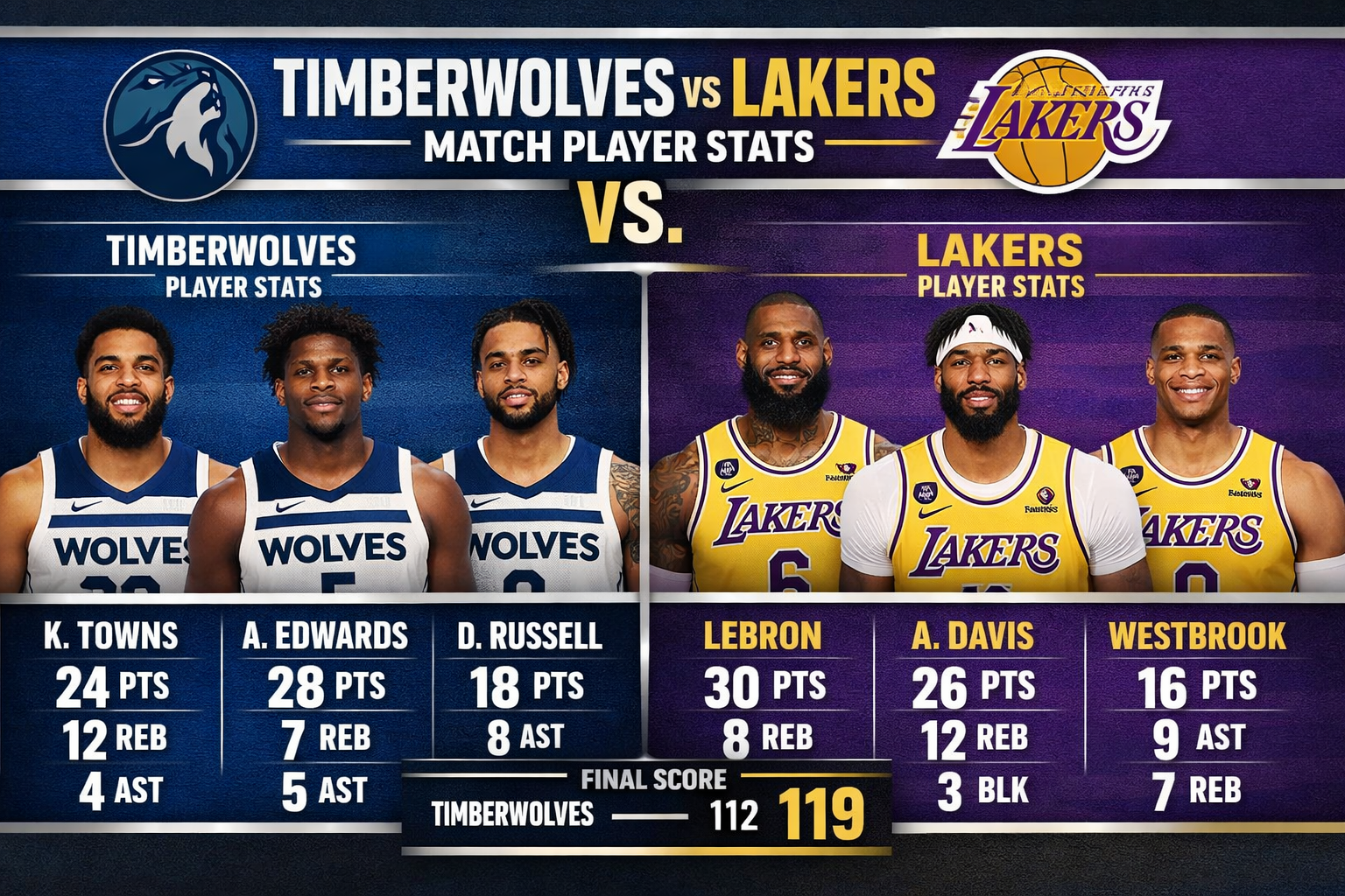 Timberwolves vs Lakers Match Player Stats