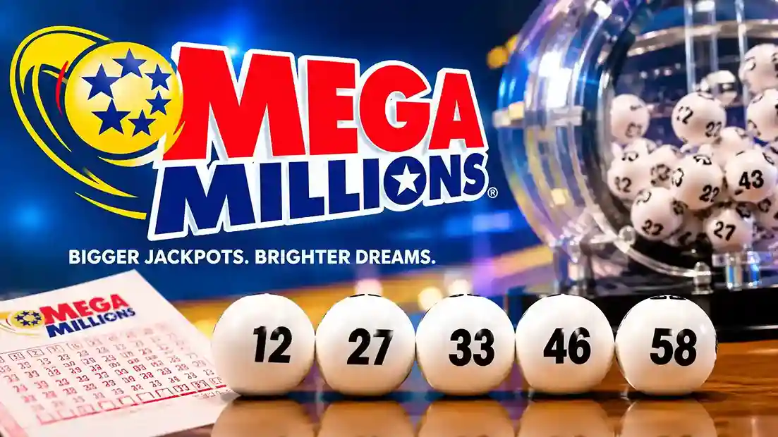 Mega Millions Drawing with numbered lottery balls and drawing machine