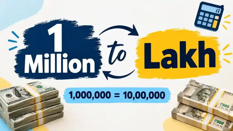 1 Million to Lakh conversion showing 1,000,000 equals 10 lakh