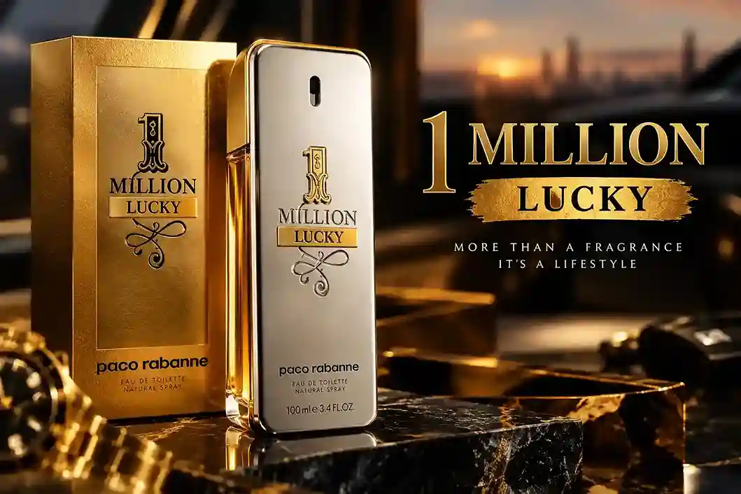 1 Million Lucky fragrance bottle and gold packaging